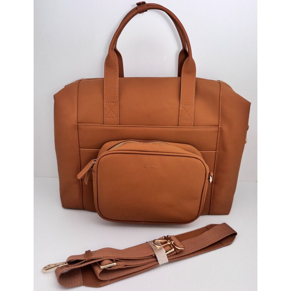 EUC Joyway Vegan Leather Travel Duffel w/ Pouch - Weekender Metro Style Carry On